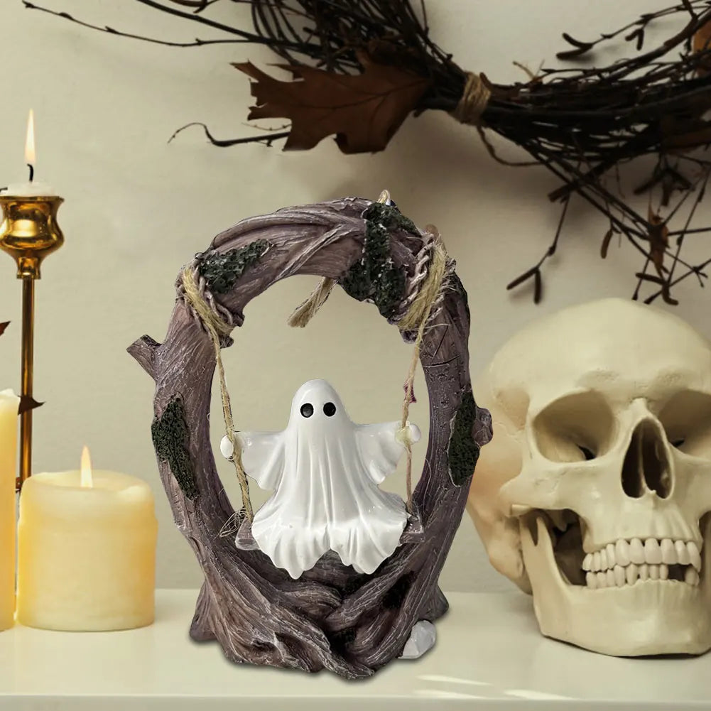Halloween White Ghost Sculptures Funny Tree Hanging Ornaments White Ghost Swing Decorations for Tabletop Centerpiece