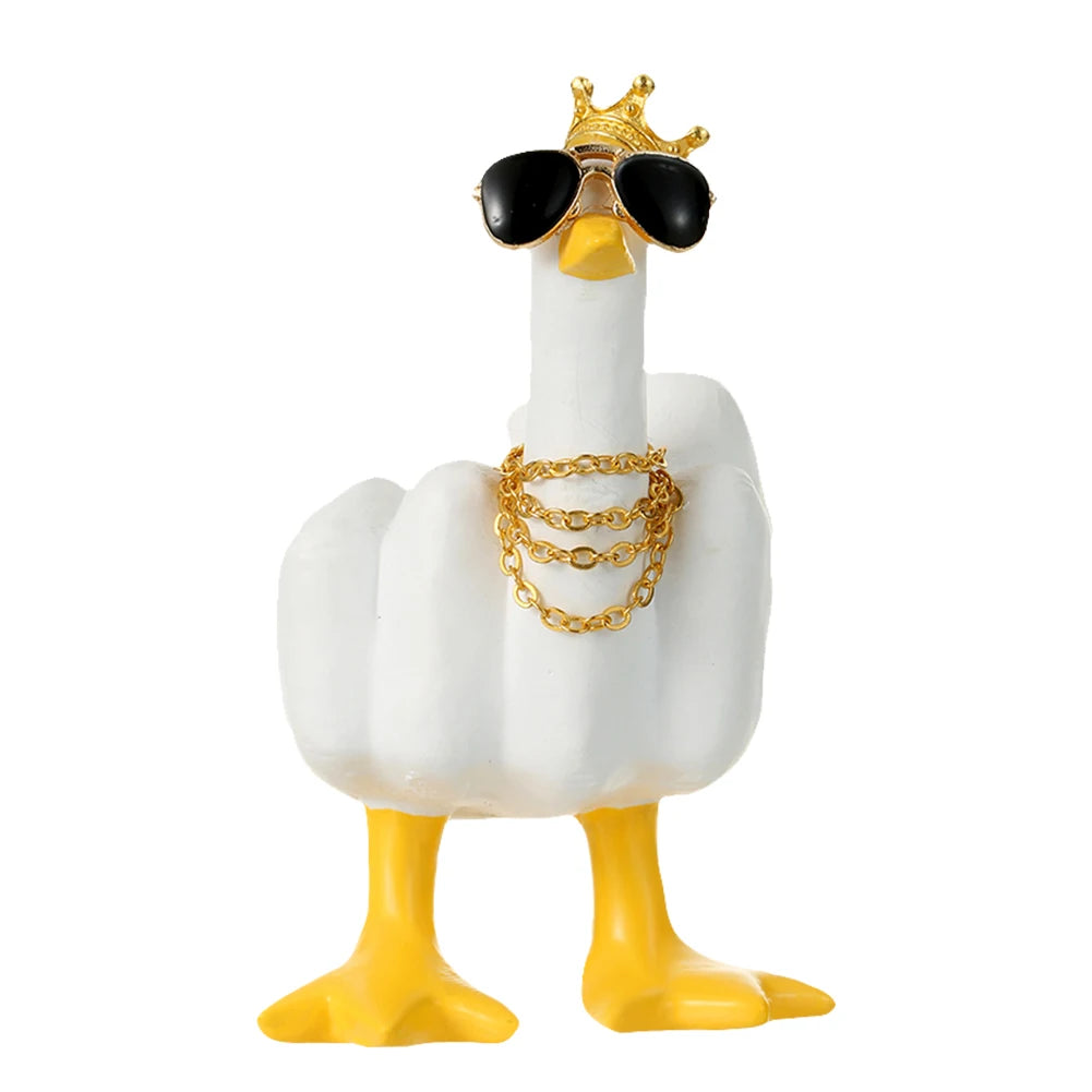 Middle Finger Duck Decorative Figurine Resin Tabletop Duck Ornament 7.5cm Funny Duck Statue for Home Garden Desk Decoration