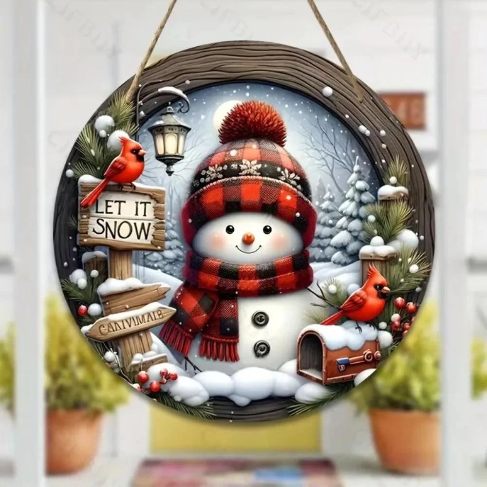 Snowman Christmas Wreath Centerpiece -Round Holiday Door Wall Hanging Ornament,Must-Have Xmas Home Decor for Festive Celebration