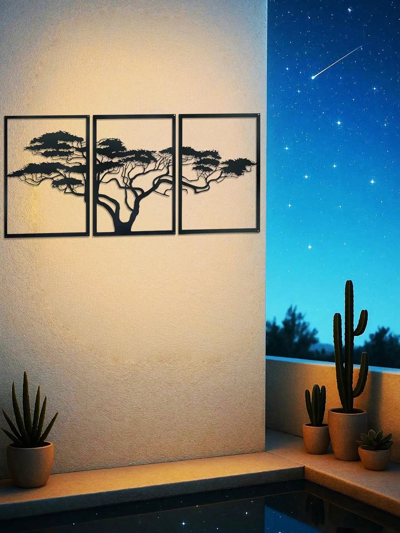 Premium 3-Piece Tree of Life Metal Wall Art Set - Elegant Black Bohemian Wall Decor for Living Room, Bedroom, Office, Bathroom