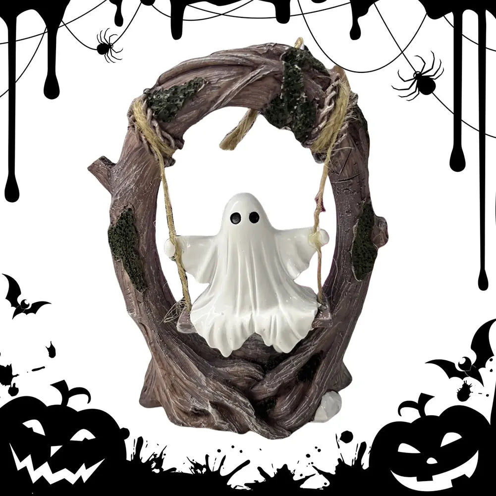 Halloween Funny Tree Hanging Ornaments White Ghost Swing Decorations Cute Swinging Ghost for Tabletop Centerpiece
