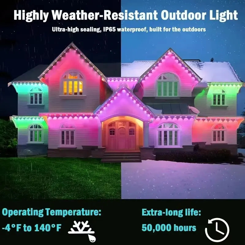Permanent Outdoor Eaves Light Intelligent RGBIC 90M 180LEDs Eaves Light IP67 Waterproof For Christmas Halloween DIY Lighting