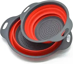 Collapsible Colander, Set of 2 Pcs Collapsible Strainer, Space-Saving Kitchen, Food-Grade Silicone Folding Strainer Colander wit