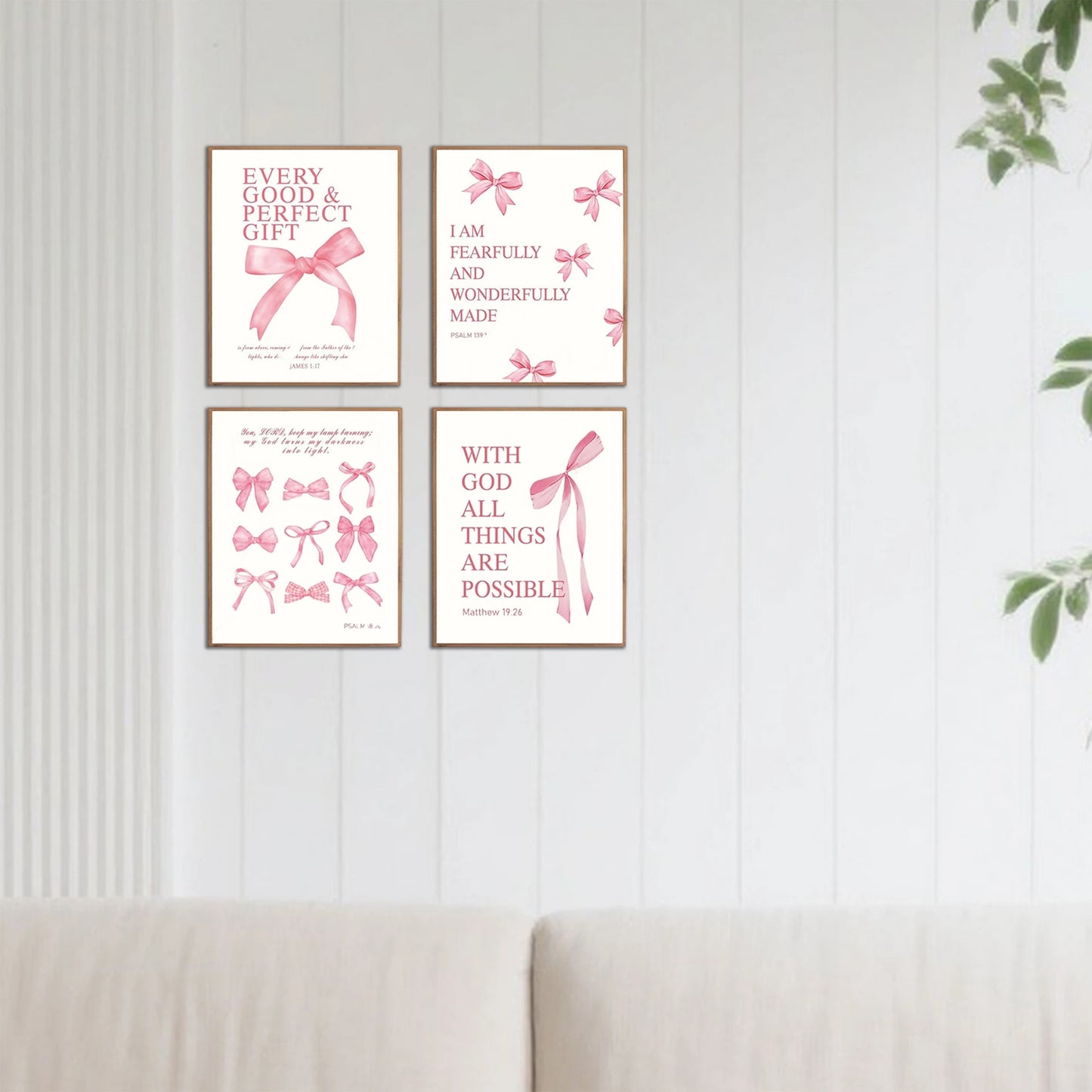 Set of 4 Elegant Bowknot Wall Art Pieces with Inspirational Quotes - Frameless Decor for Living Room Bedroom or Nursery