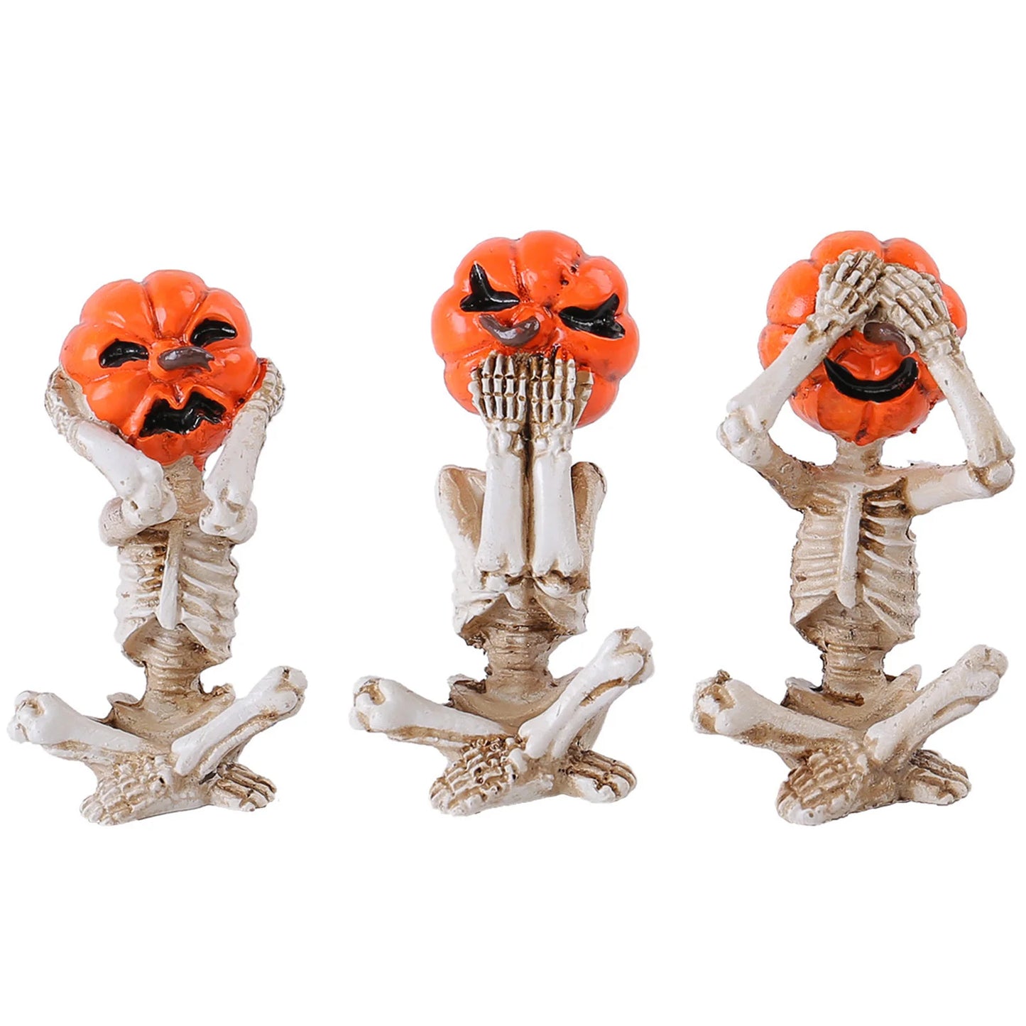 3pcs Halloween Pumpkin Skeleton Yoga Meditation Skull Decor Pumpkin Head Figurine for Home Desk Office Zen Decorations