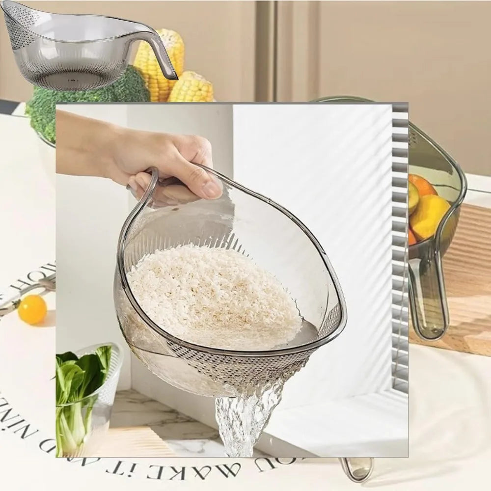 2 PCS 2-In-1 Multifunctional Rice Strainer,Large Rice Washer Beans Washer Strainers And Colanders - Washing Bowl for Fruit Washi