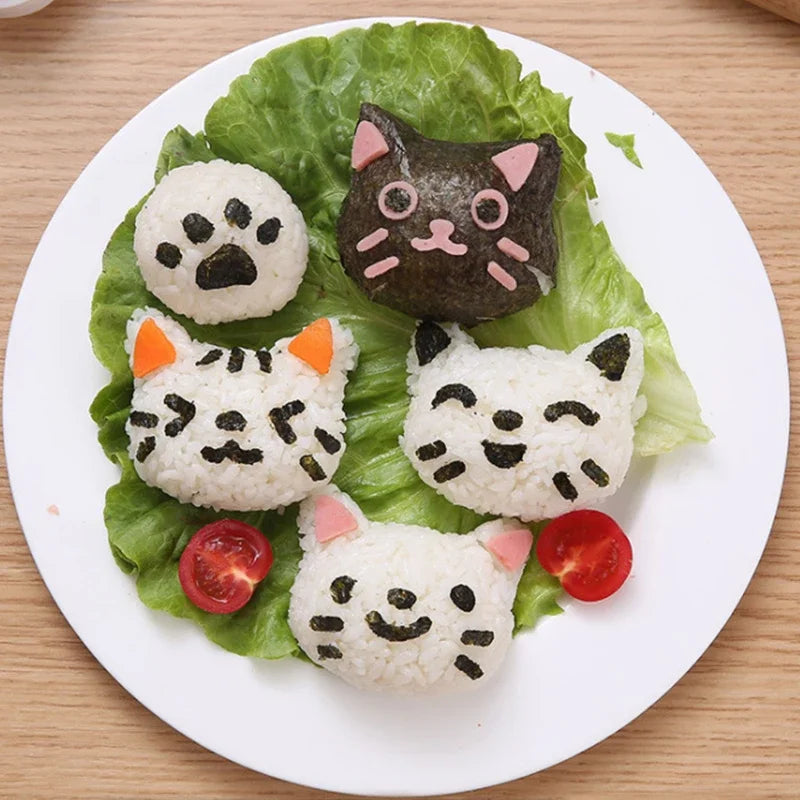 Rice Ball Mold Set Chicken Bear Kawaii Sushi Curry Rice Mould Pattern Bento Accessories Seaweed Cutter Kitchen Tools