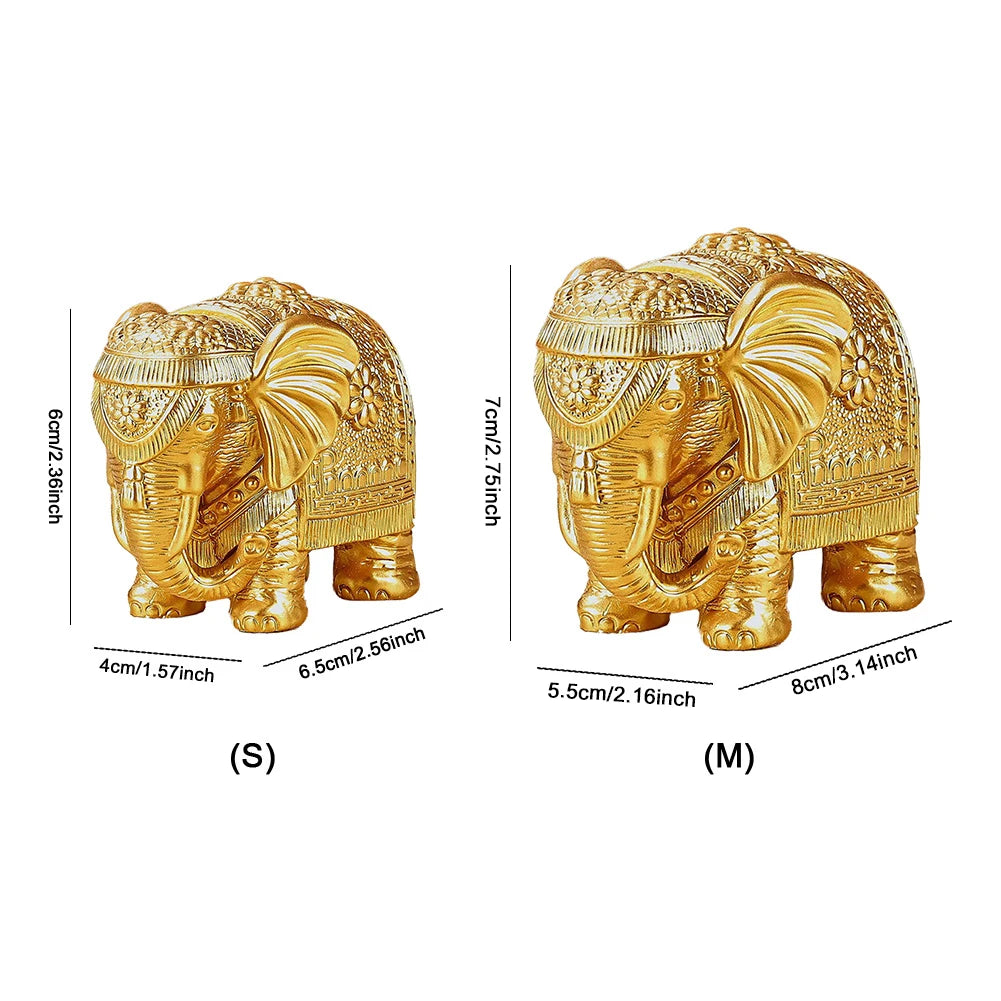 Gold Elephant Statue Wealth Lucky Elephant Figurine Bookshelf TV Stand Decor Elephant Statue Collectible Figurine Elephant Decor