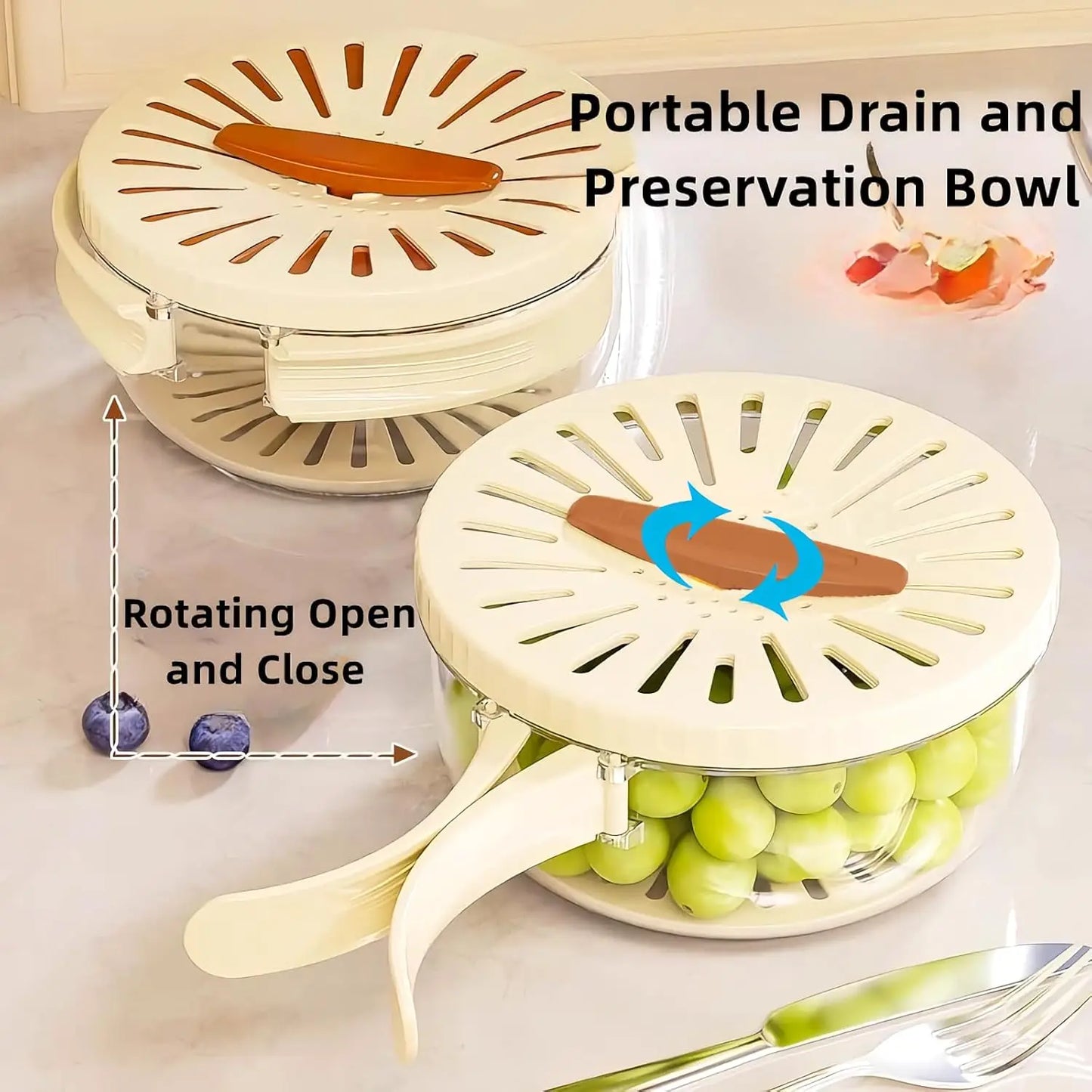 Fruit and Vegetable Drainer Washing Cleaning Colander Bowl with Strainer,Fruit Wash Drainer Basket Container with Handle lid,Fru