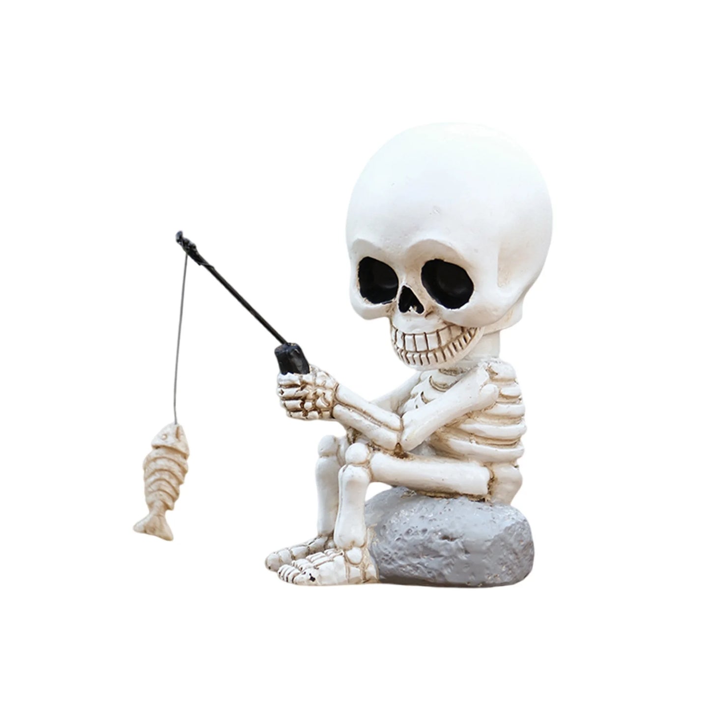 Spooky Halloween Skeleton Fisherman Figurine Day of The Dead Gothic Resin Statue for Outdoor Garden Decor