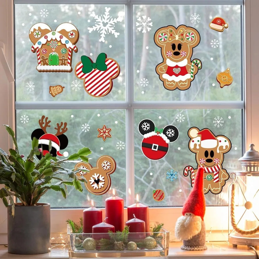 12 Sheets DoubleSided Christmas Gingerbread Window Cling Decorations for Indoor Office and Home Use Festive Mouse Castle Snowfl