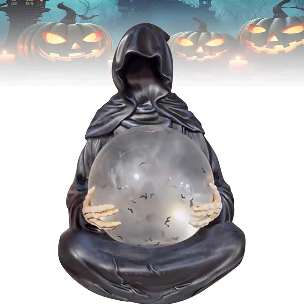 The Death God's Crystal Ball Lights Gothic Liquid Motion Water Glitter LED Light Grim Reaper Water Globe Halloween Home Decor