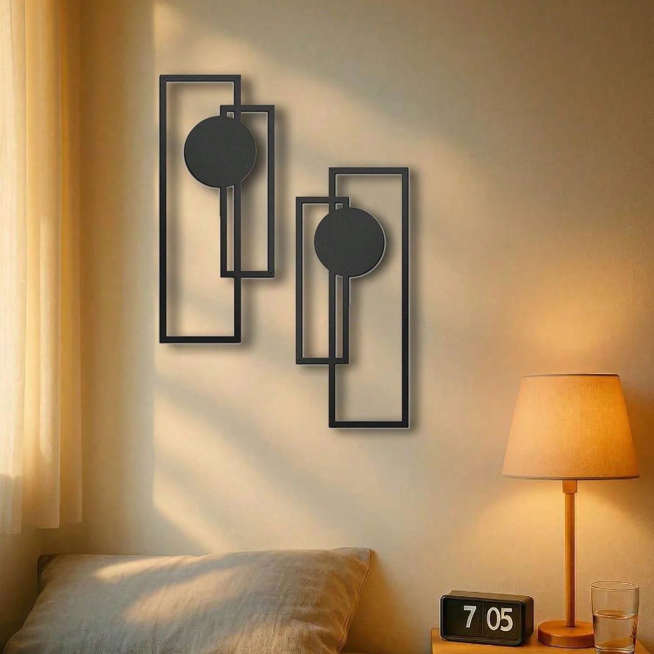 Sleek Metal Wall Sculpture - Geometric Rectangles & Solid Circle Designs, Modern Home Decor for Bedroom Living Room Bathroom