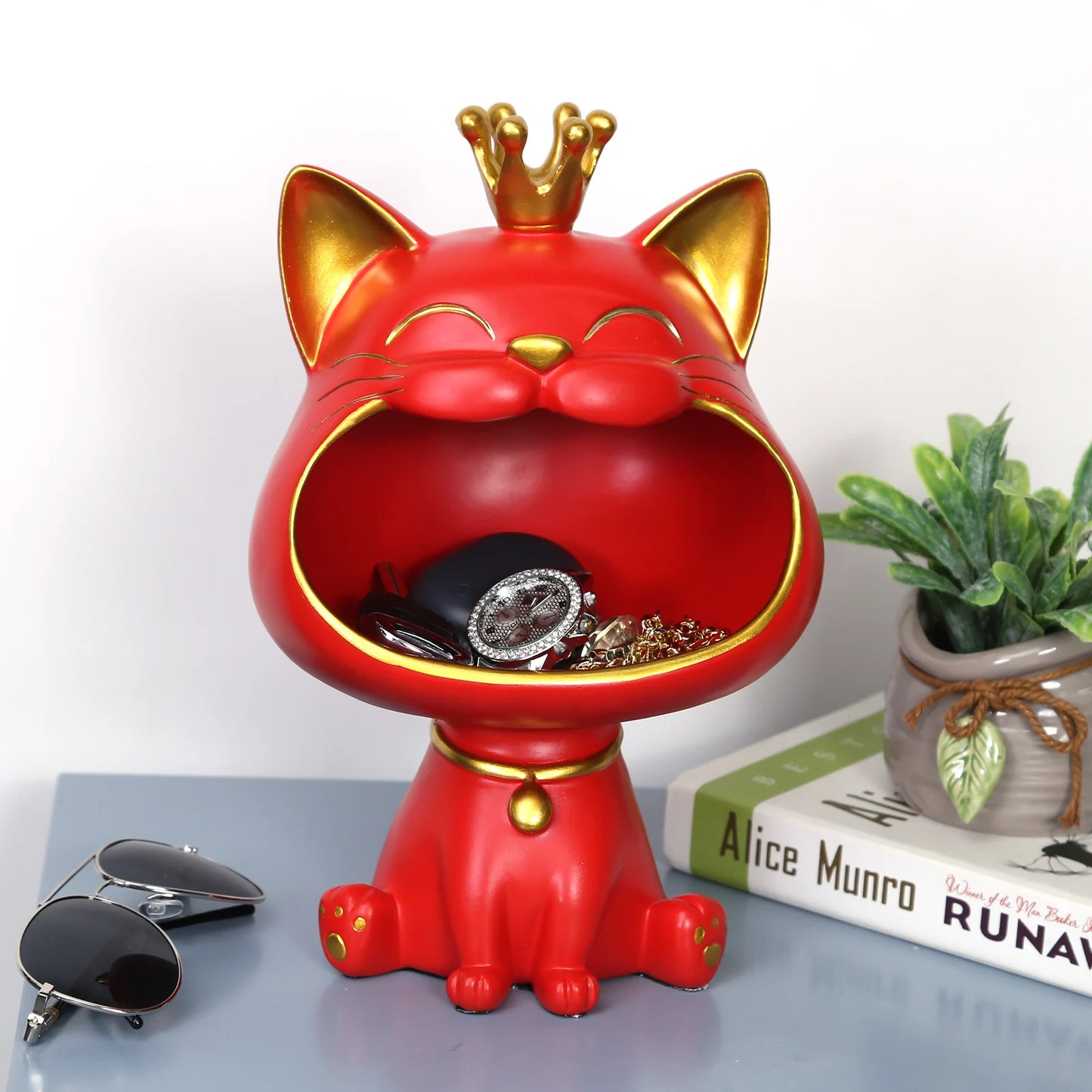 Cat Figurine Storage Box Resin Lucky Cat Statue Decoration Creative Small Items Container Cute Desktop Storage Accessories