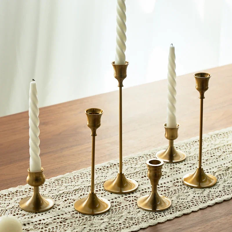 3pc Candlestick Holders Kit Brass Gold Candlestick Set Candle Holders Decorative Candlestick Stand for Wedding Party Dinning
