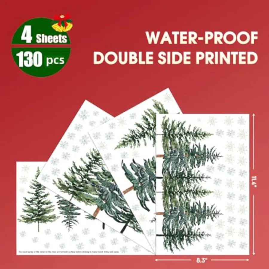130 PCS Christmas Window Cling Sticker Trees Snow for Home Party Supplies Shop Window Glass Display Decoration Perfect for Holi
