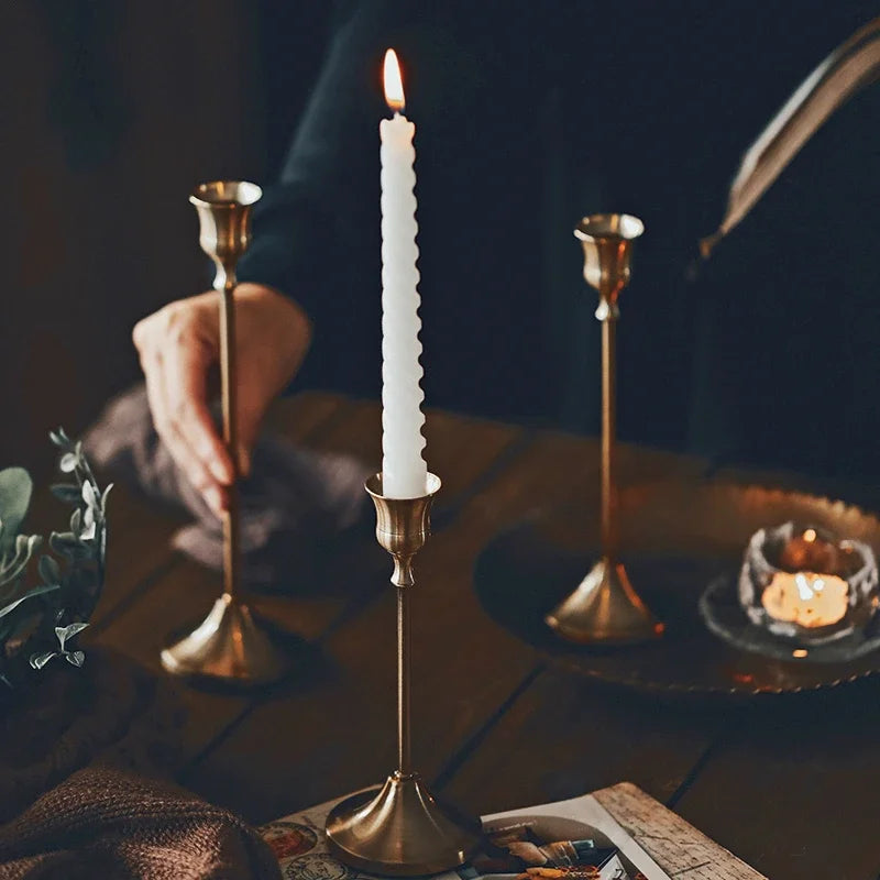 3pc Candlestick Holders Kit Brass Gold Candlestick Set Candle Holders Decorative Candlestick Stand for Wedding Party Dinning