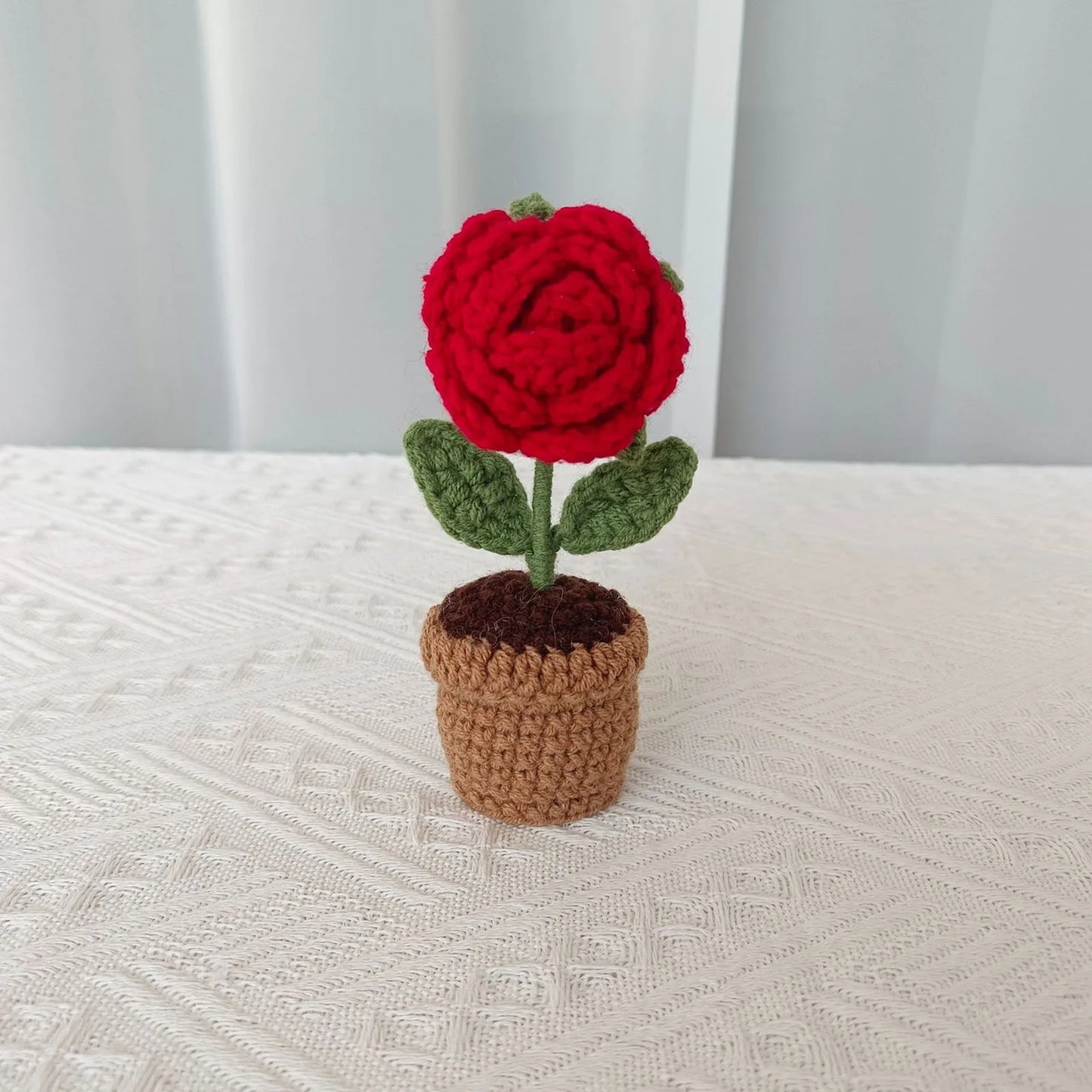 New Hand Knitting Potted Plants Handwoven Rose Sunflower Tulip Crochet Flower Bouquet Potted Ornament Table Home Room Decoration