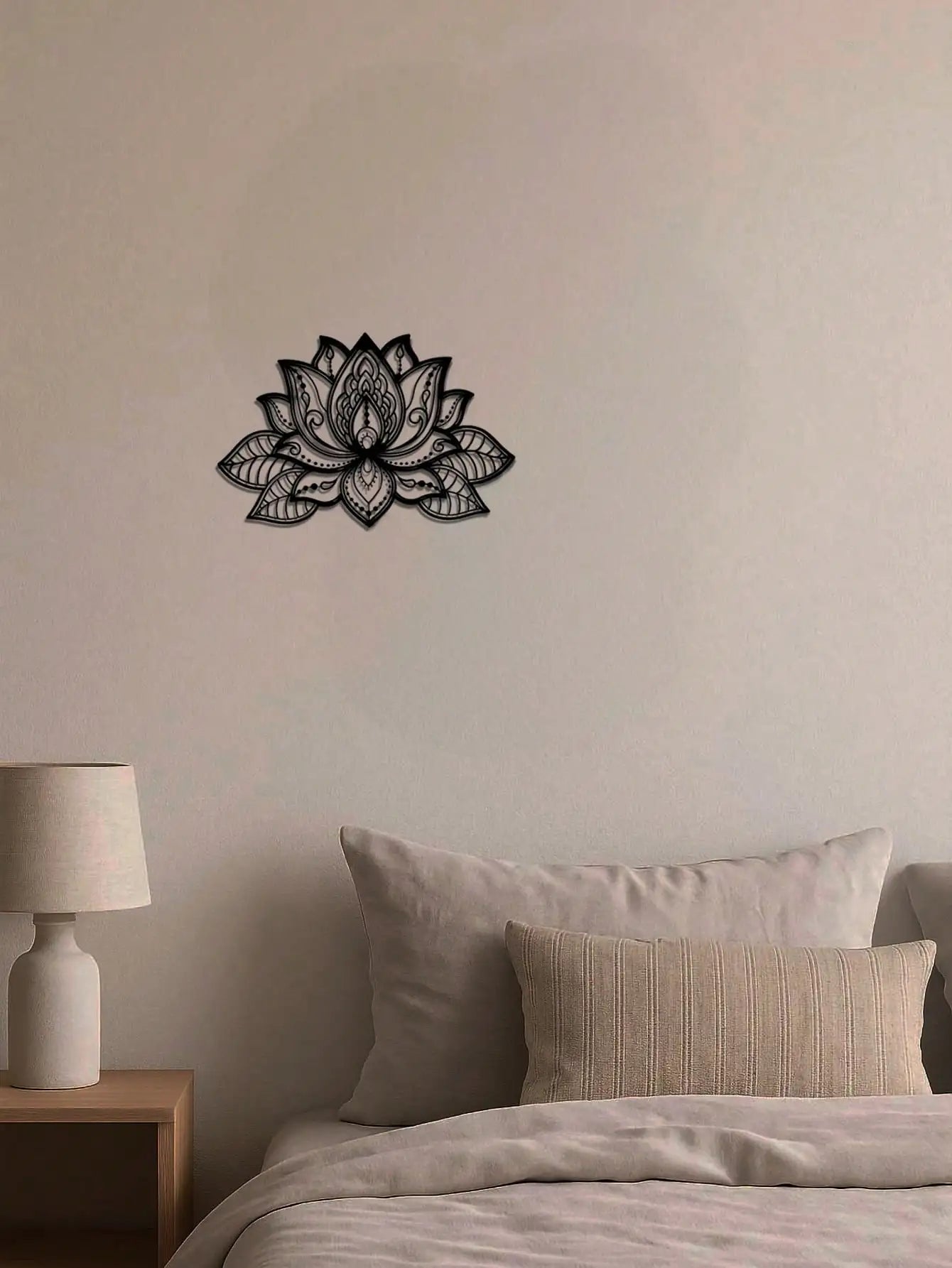 Bohemian Metal Wall Art Black Mandala - Lotus Flower Decor for Living Room Bedroom Office - Zen Meditation Home Hanging