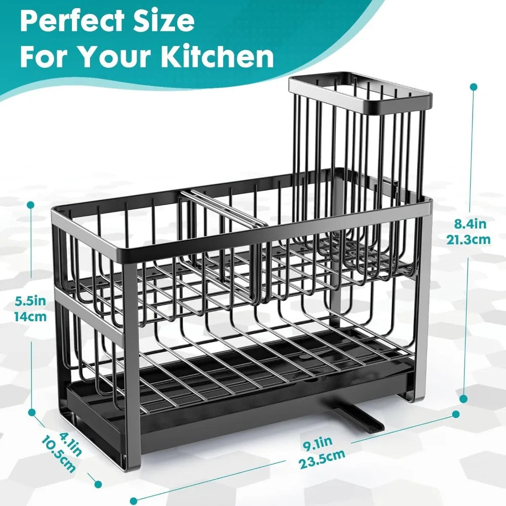 Sponge Holder for Kitchen Sink Organizer Caddy,2 Tier Dish Brush Scrubber Holder,Stainless Steel Sink Box Utensil Holder,Soap D