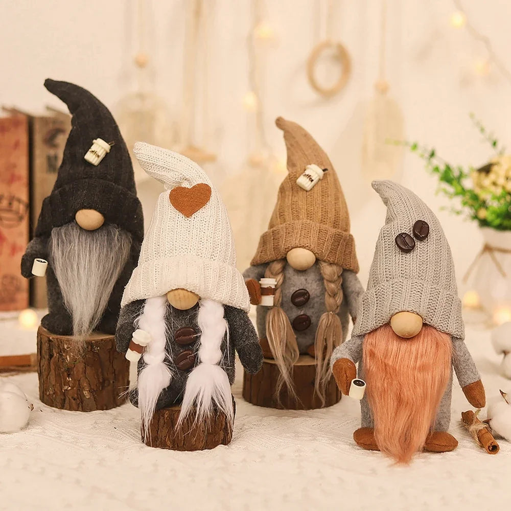 Coffee Gnome Doll New Year Christmas Plush Coffee Bar Decoration for Farmhouse Party Home Desktop Christmas Faceless Plush Dolls