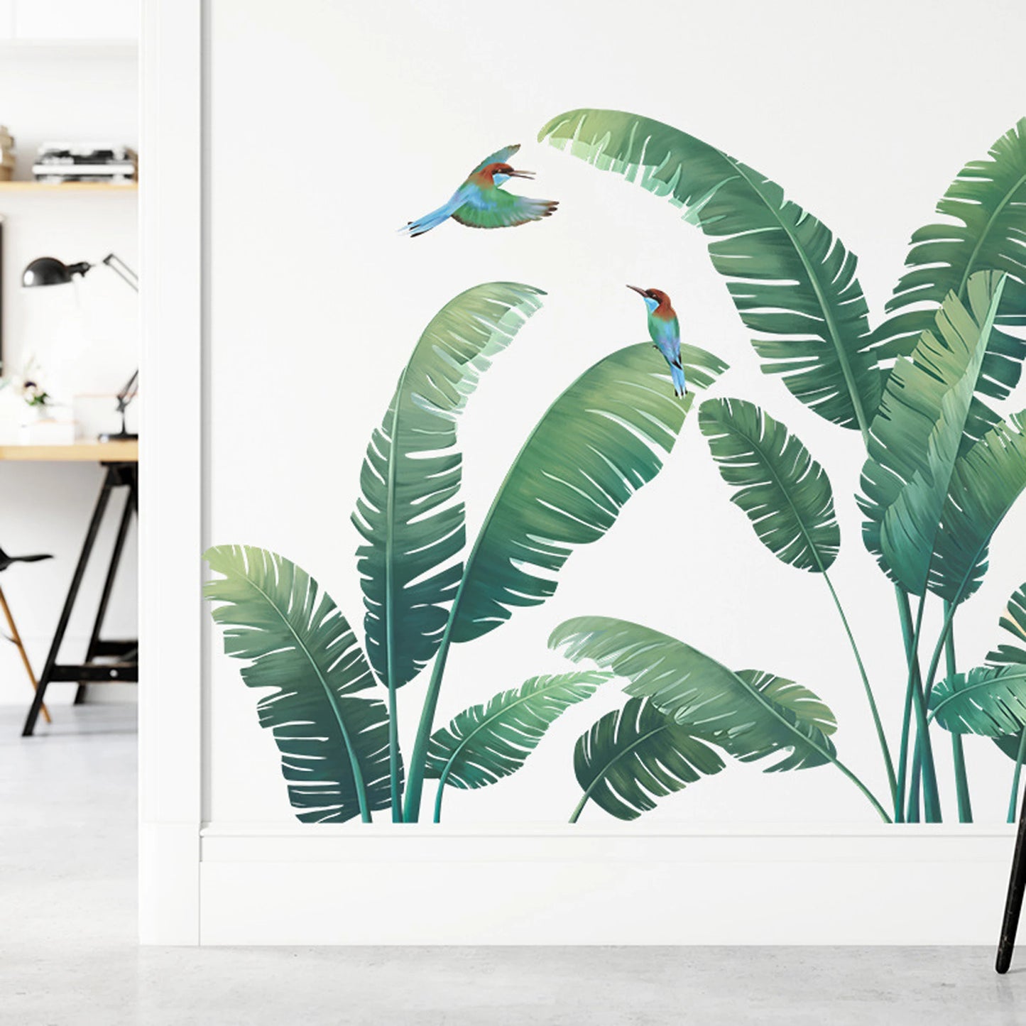 Tropical Palm Leaf Wall Stickers Set of 2 Exotic Green Plant Decals for Living Room Bedroom Office Decor Removable Nature Art