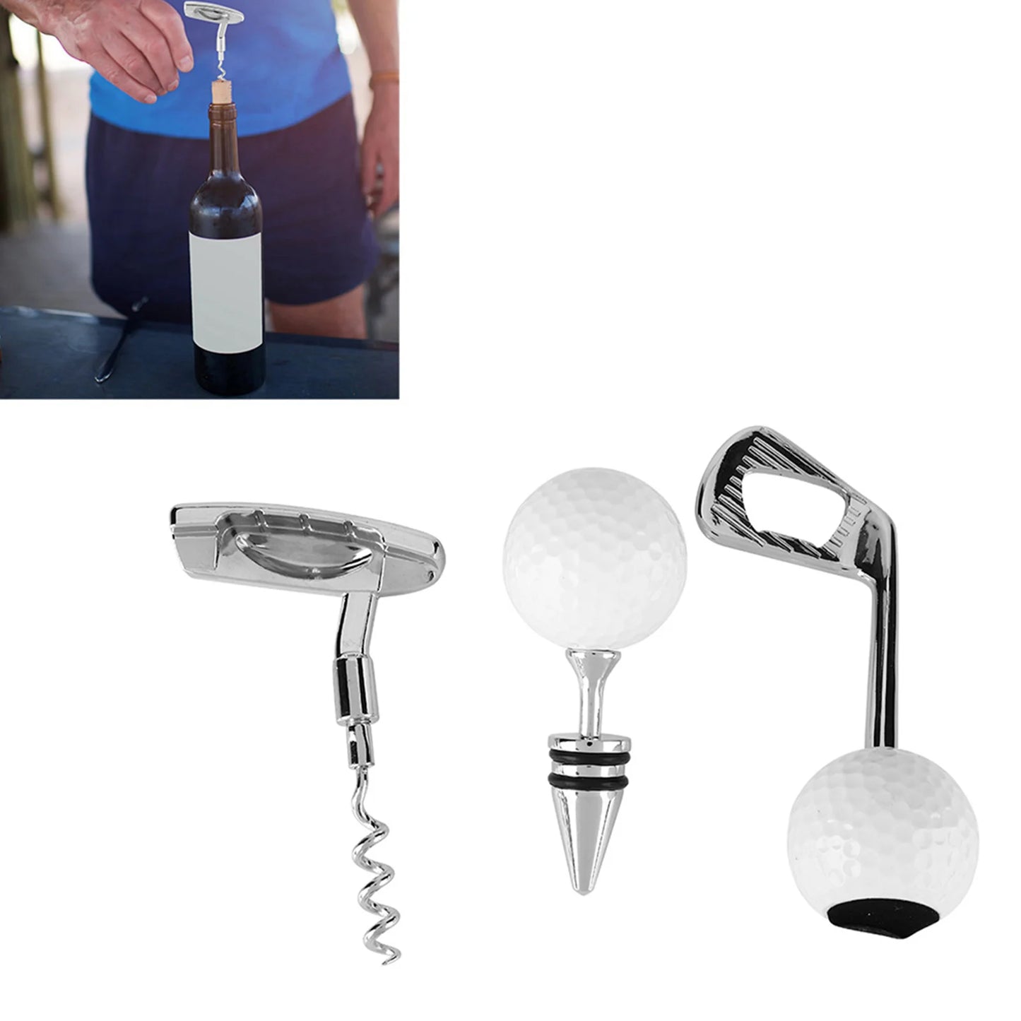 Golf Shaped Corkscrew Red Wine Beer Bottle Opener Cork Opener Club Bar Kitchen Tool Set
