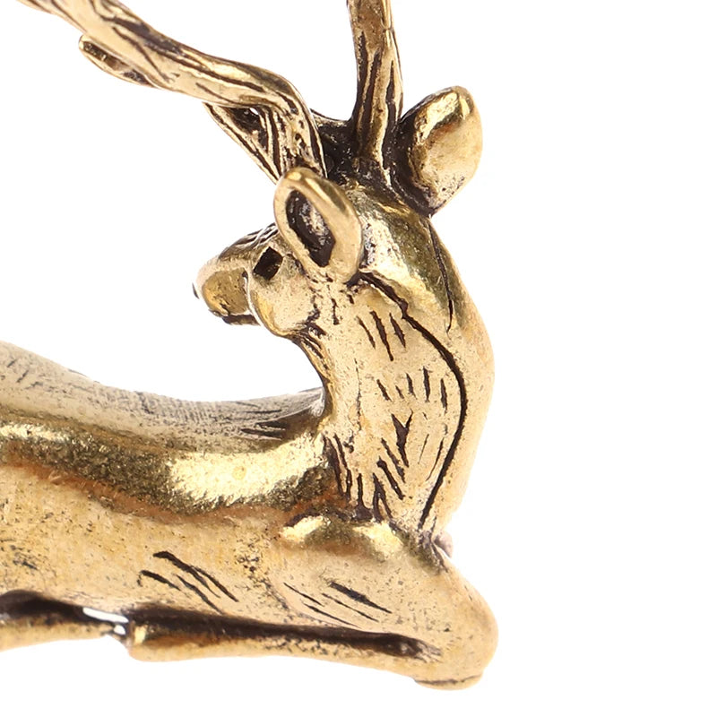 1Pc Retro Brass Christmas Elk Miniature Figurine Festival Decoration Accessories Mini Deer Statue Desktop Ornament Decors