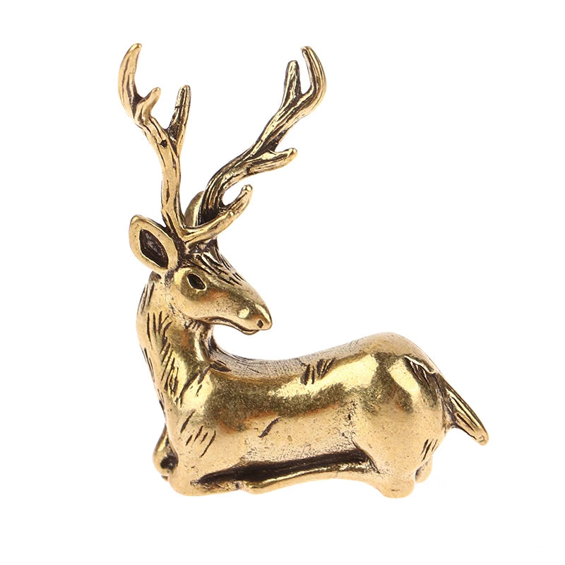 1Pc Retro Brass Christmas Elk Miniature Figurine Festival Decoration Accessories Mini Deer Statue Desktop Ornament Decors