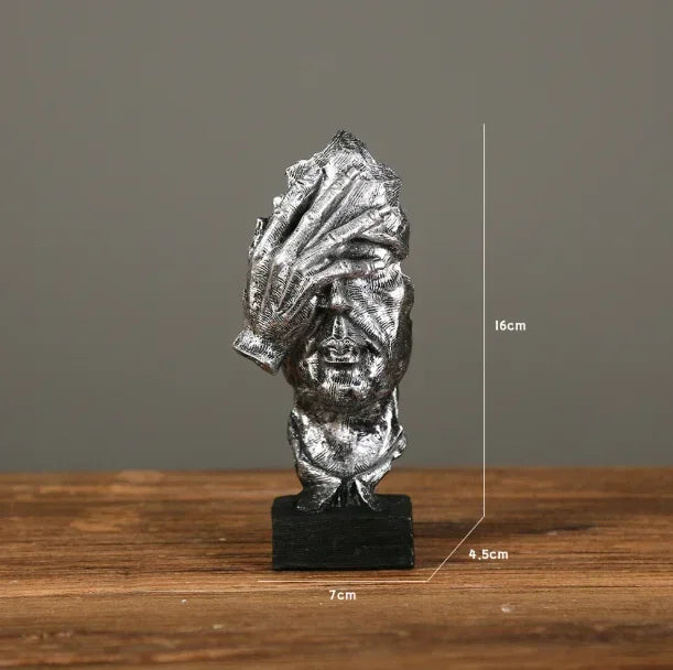 17cm Home Decor Abstract Silence Is Gold Figurine Resin Hand Face Silent Men Statue Sculpture Home Office Living Room Decoration