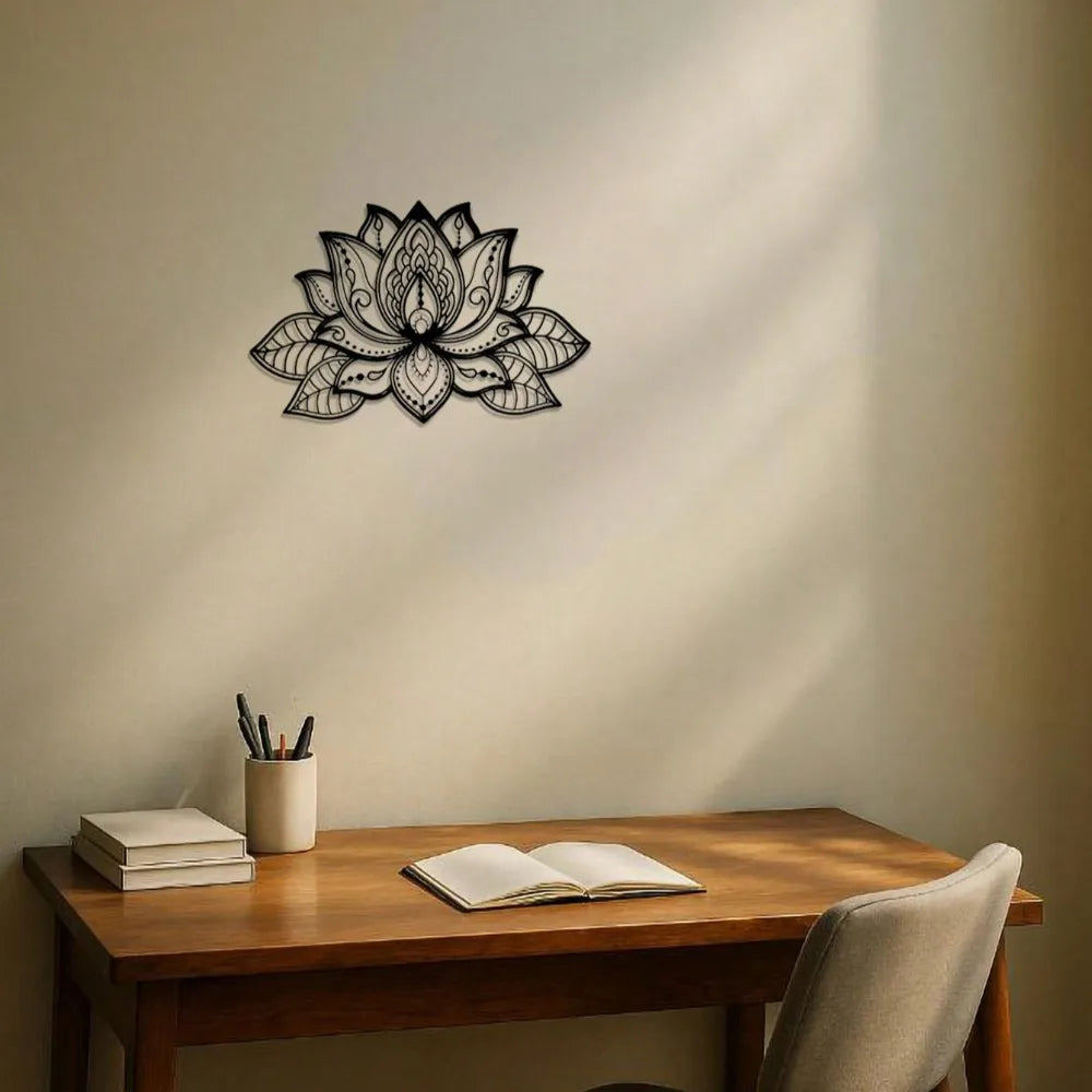 Bohemian Metal Wall Art Black Mandala - Lotus Flower Decor for Living Room Bedroom Office - Zen Meditation Home Hanging