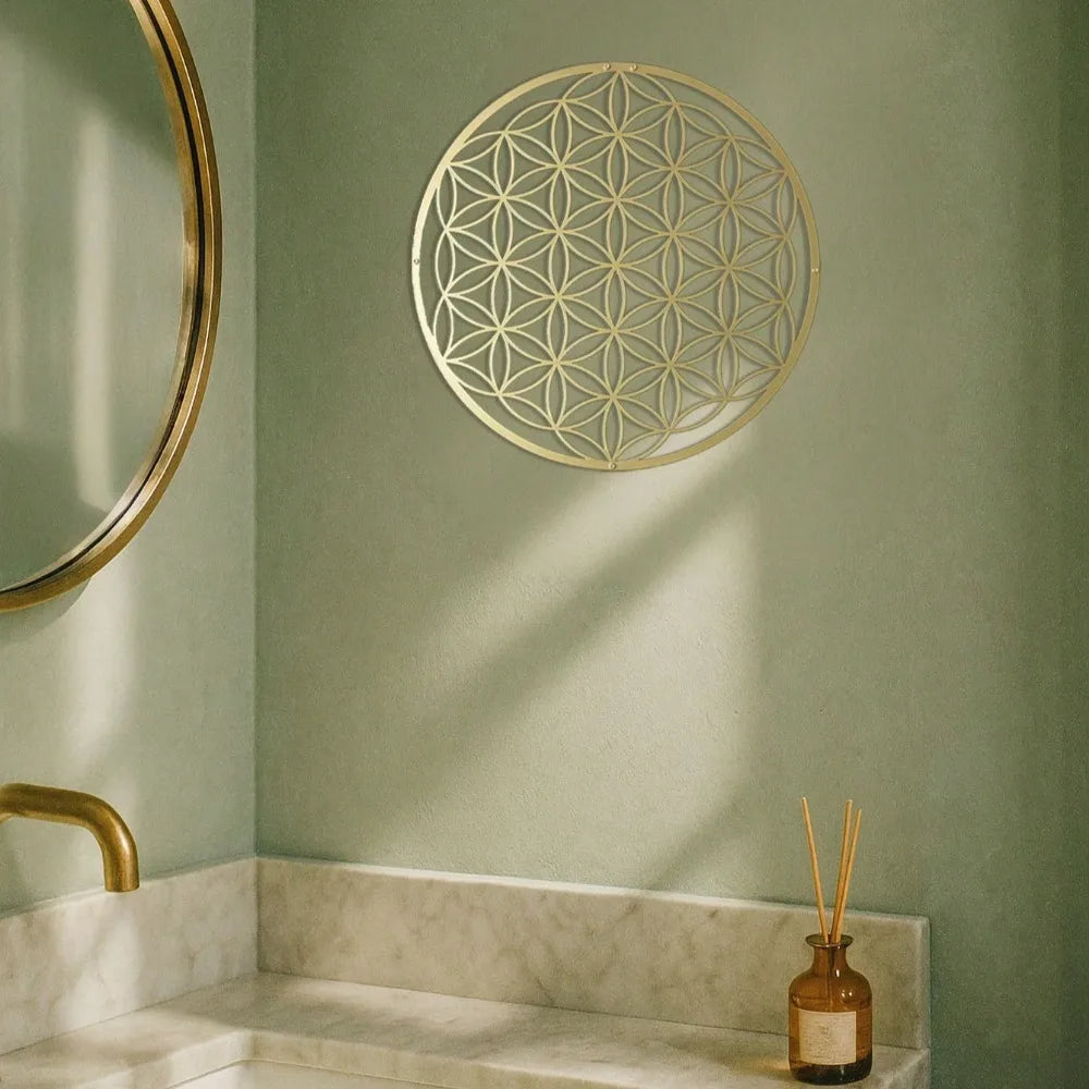 Flower of Life Metal Wall Sculpture - Elegant Lotus Decor Above-Couch Art for Living Room & Bathroom Perfect Housewarming Gift