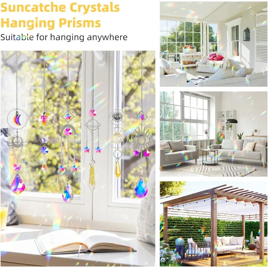 Sun Catchers 6Pieces Colorful Crystals Suncatcher with Chain Pendant Ornaments Hanging Crystals Prism Rainbow for Window Home I