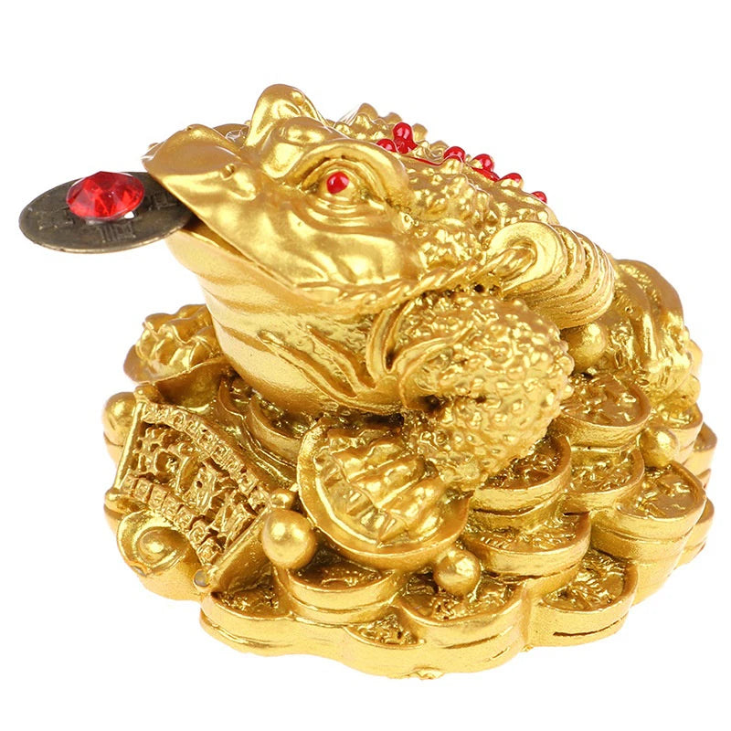 1PC Tabletop Ornaments Feng Shui Toad Money Resin Fortune Wealth Chinese Golden Frog Coin Home Office Decoration Lucky Gifts