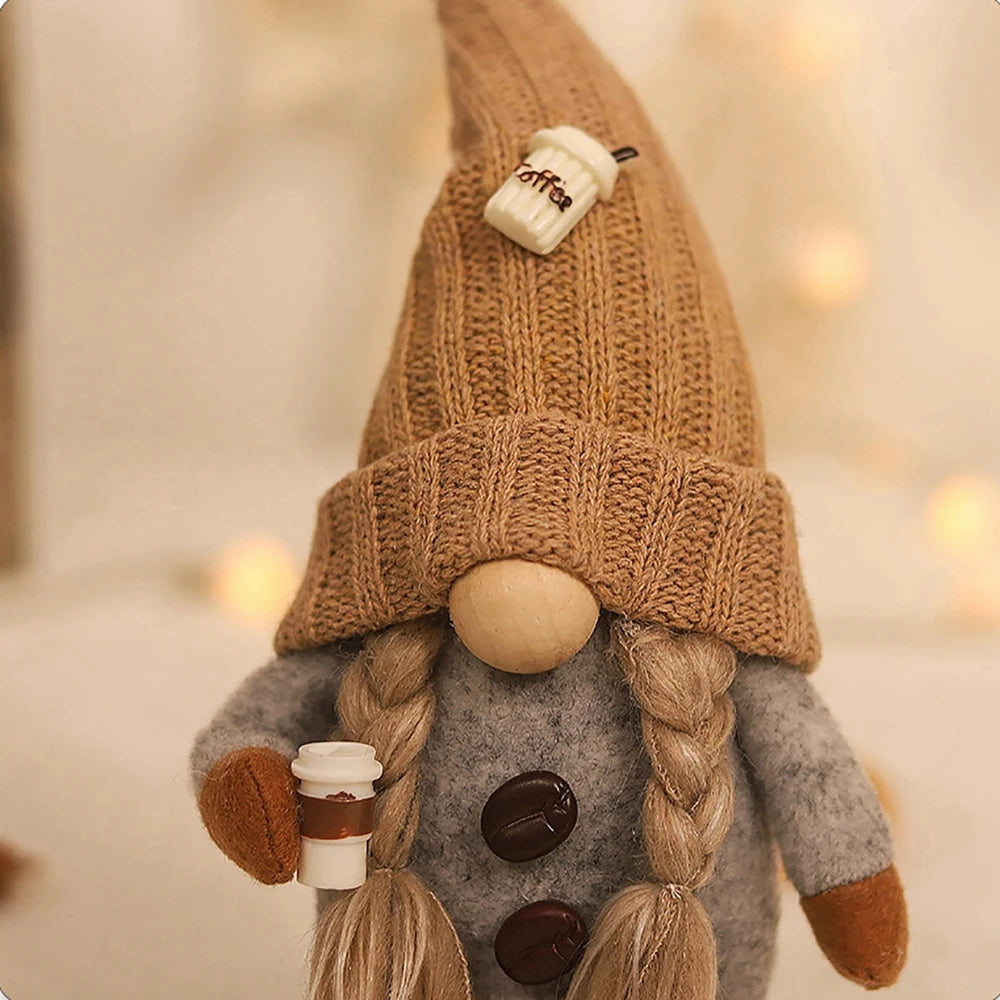 Coffee Gnome Doll New Year Christmas Plush Coffee Bar Decoration for Farmhouse Party Home Desktop Christmas Faceless Plush Dolls