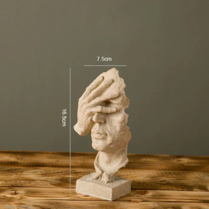 17cm Home Decor Abstract Silence Is Gold Figurine Resin Hand Face Silent Men Statue Sculpture Home Office Living Room Decoration
