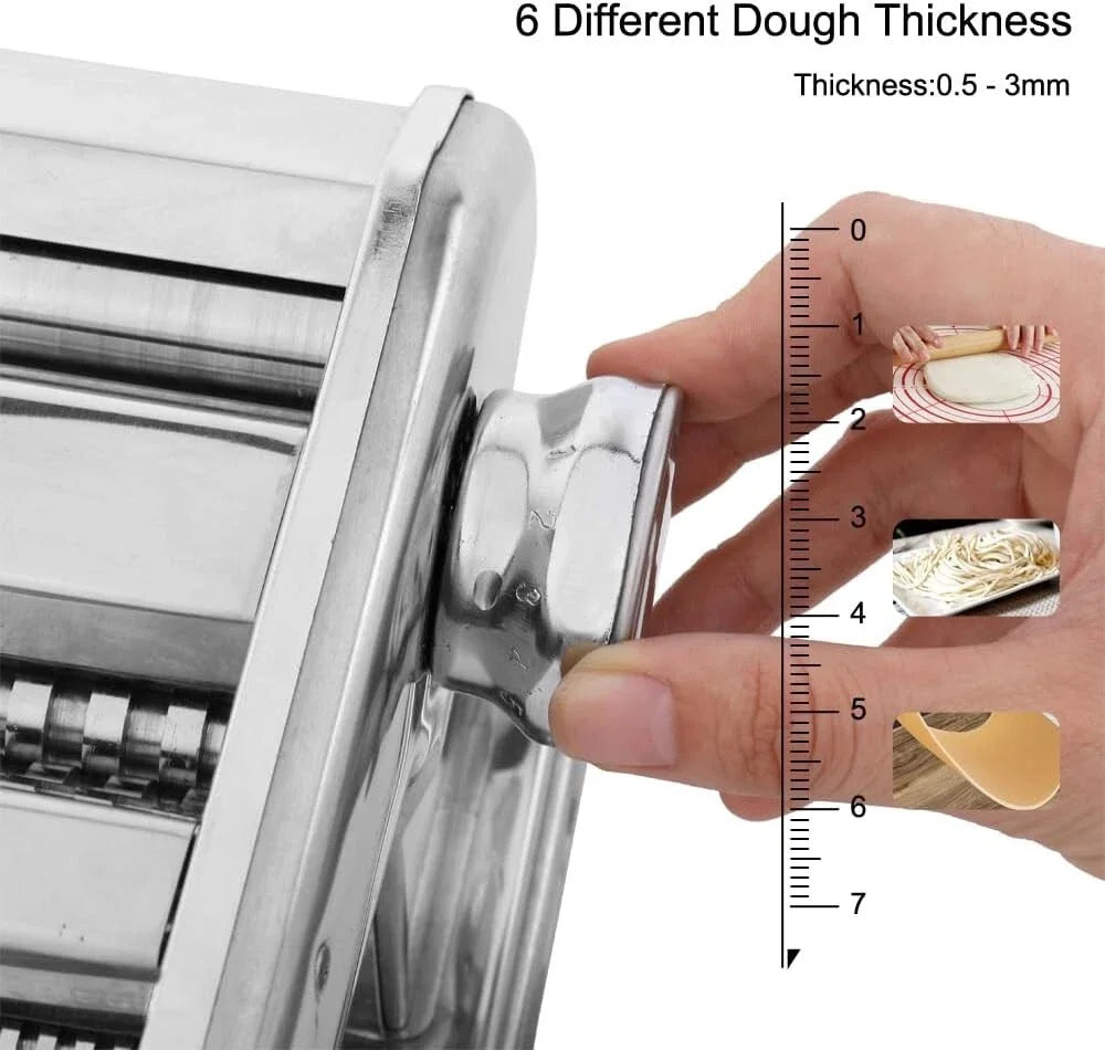 Stainless Steel Pasta Maker Machine Adjustable Noodle Dumpling Press with Two Cutters Multifunctional Kitchen Appliance