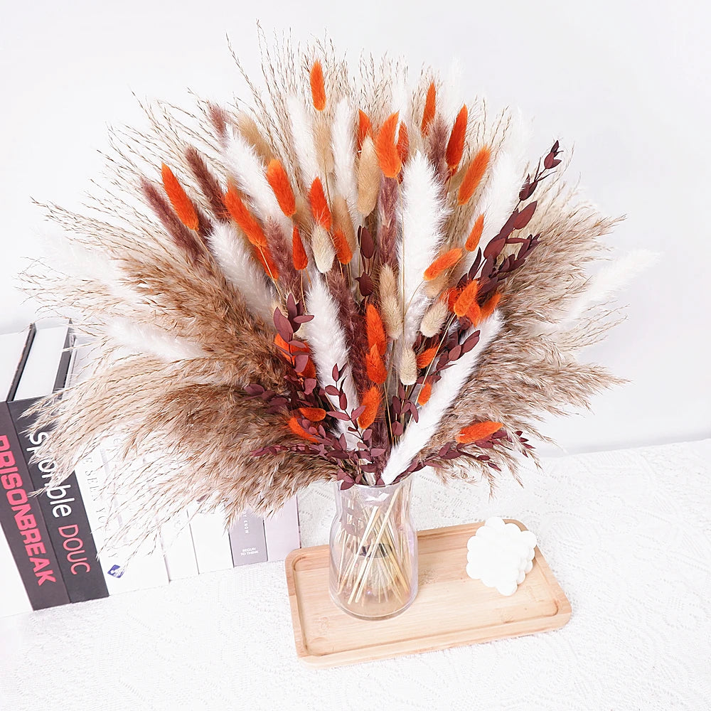 Dried Pampas Grass Decor 80-110 PCS Pampas Grass with Bunny Tails Dried Flowers Reed Grass Bouquet for Wedding Boho Flowers