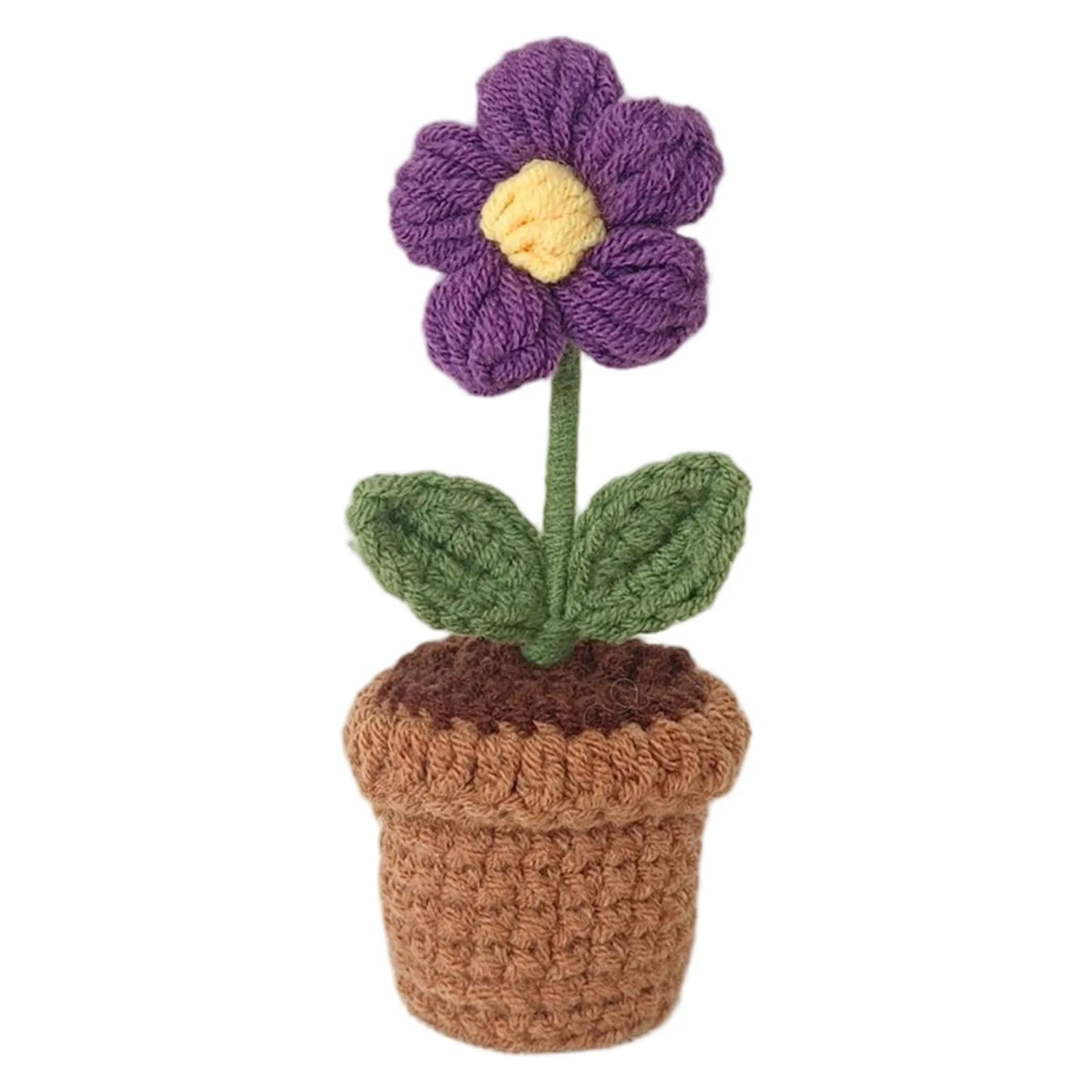 New Hand Knitting Potted Plants Handwoven Rose Sunflower Tulip Crochet Flower Bouquet Potted Ornament Table Home Room Decoration