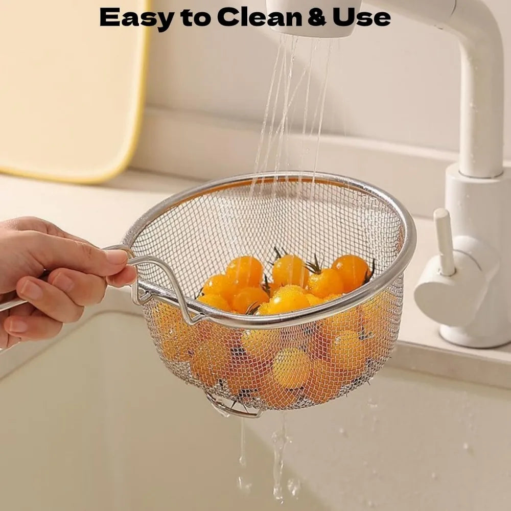 Stainless Steel Basin Colander with Handle, Mesh Semi-circular Colander Large Metal Strainer for Kitchen Food - Pasta, Berry, Ve
