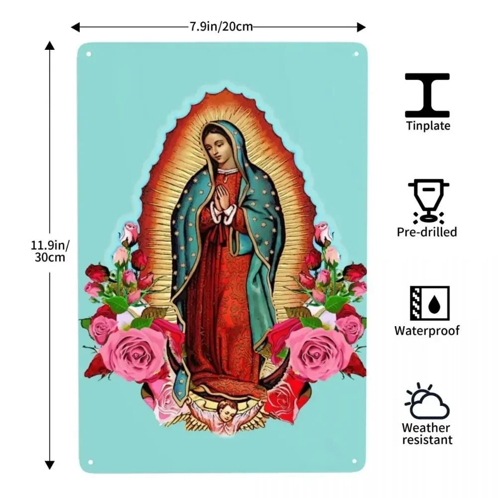 Retro Virgin Mary Of Guadalupe Metal Tin Sign - Custom Mexico Catholic Saint Plaque, Pub Cafe Yard Home Decor