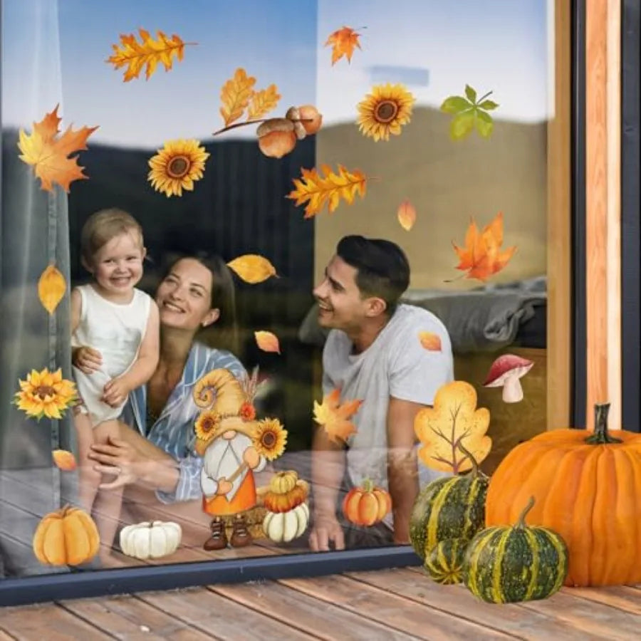 150 Pcs Fall Window Clings for Thanksgiving Decorations Autumn Seasonal Window Stickers with Pumpkins and Maple Leaves Ideal fo