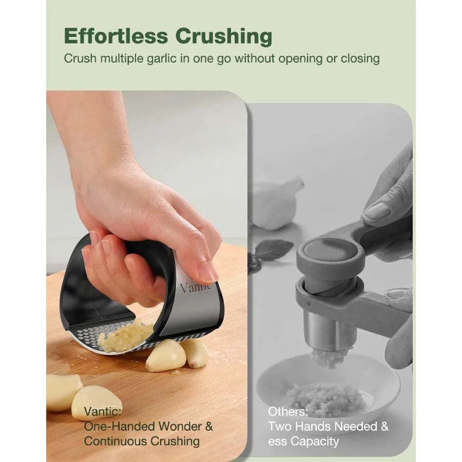Garlic Press Rocker - Easy Squeeze Mincer & Crusher with Peeler, Effortless Kitchen Gadget for Fast Cooking, Dish Prep
