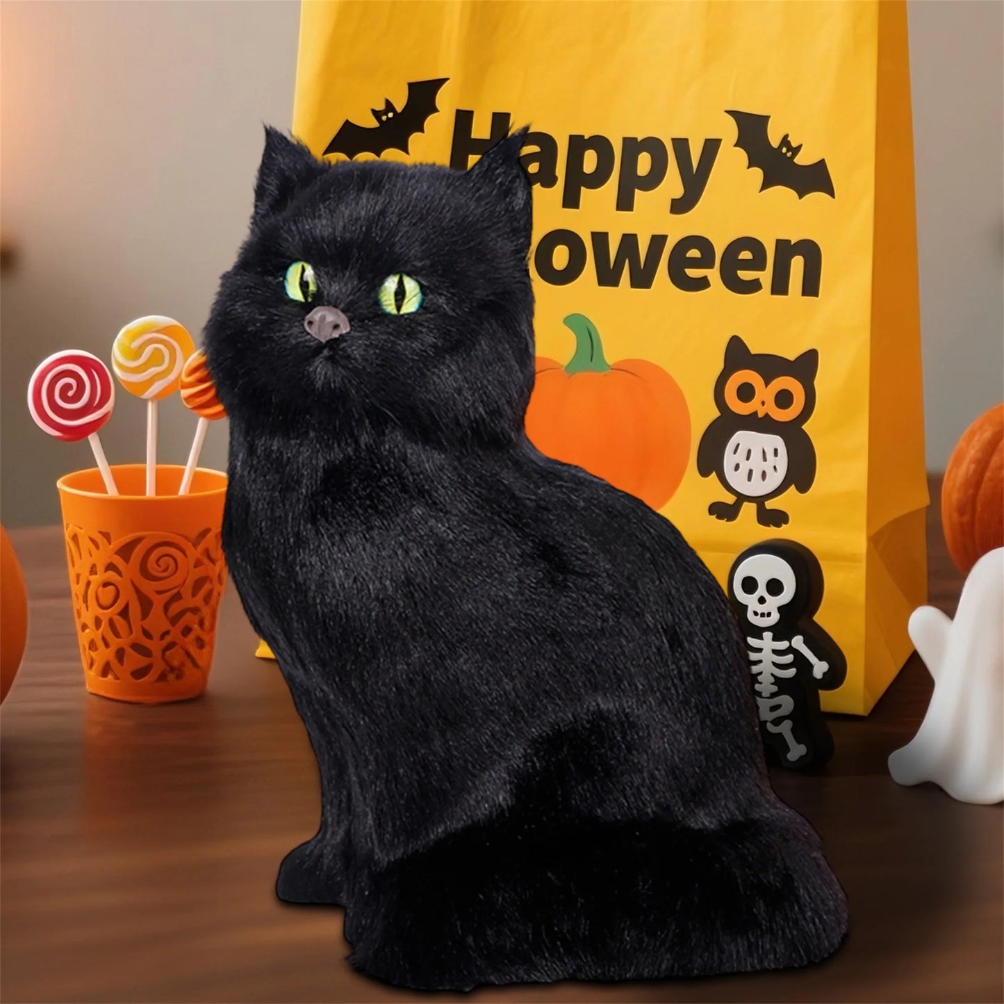 Halloween Black Cat Figurines Set of 3 Spooky Decorations for Home Office Party Miniature Cat Ornaments for Table Display
