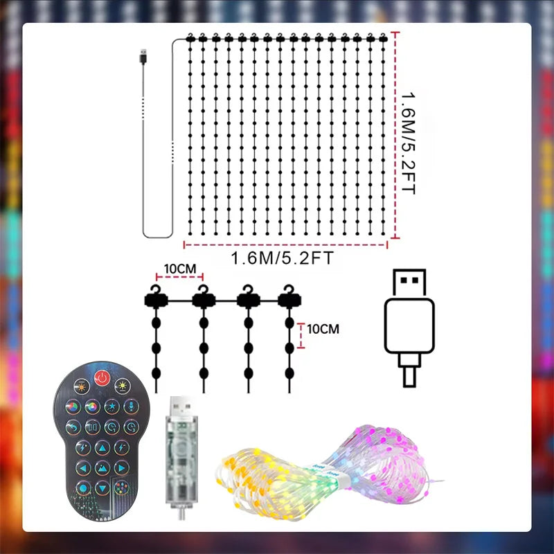 Smart LED Curtain Lights RGB Light String App Control Waterproof DIY Fairy Light USB Plug Text Pattern for Party Room Decoration