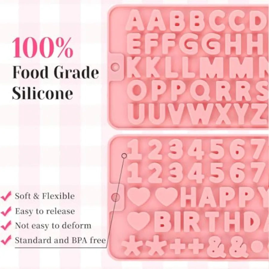 2 pcs Letter Chocolate Molds and Number Silicone MoldsReusable Alphabet Candy Molds NonStick Happy Birthday Cake Decorations Ba