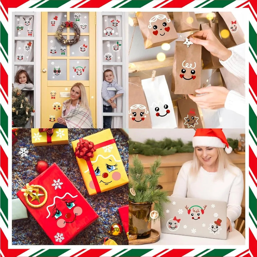 27 Pcs Christmas Stickers Gingerbread Man Face Stickers for Crafts Decoration Candy Bags Water Bottles Cartoon Snowman Face Dec