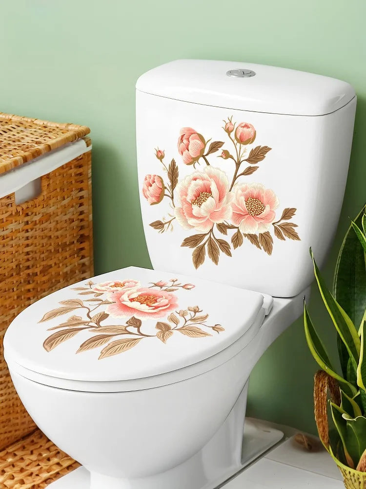 2Sheet Bathroom Toilet Sticker Modern Minimalist Flower Butterfly Pattern Self-adhesive Paintings For Bathroom Living Decoration