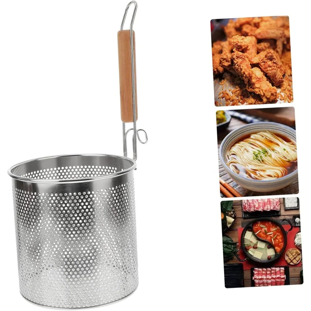 Stainless Steel Colander Round Handle Kitchen Strainer for Hot Pot Frying and Cooking Versatile Household Cooking Tool for Past