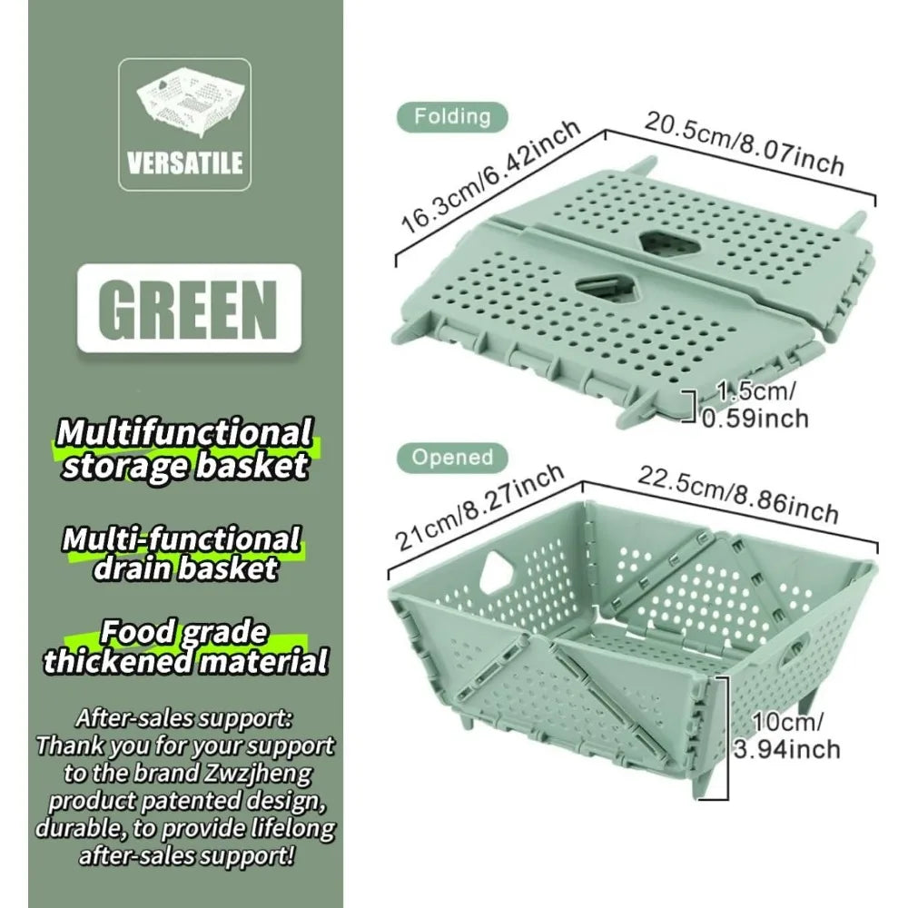 Thickened Collapsible multifunctional Strainers and Colander for Kitchen, Wash Foldable Storage Drain basket for Pasta, Fruit, V